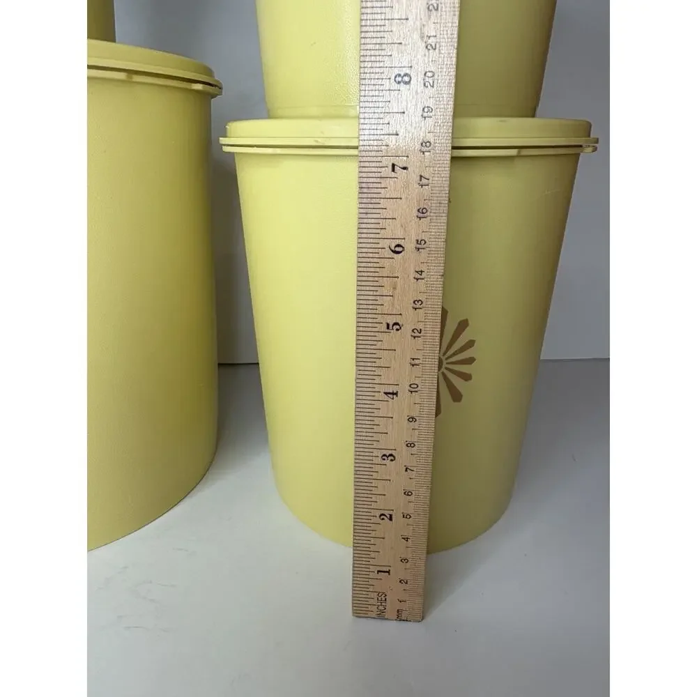 Vintage Tupperware 4-Piece Servalier Canister Set Yellow Harvest Gold Starburst